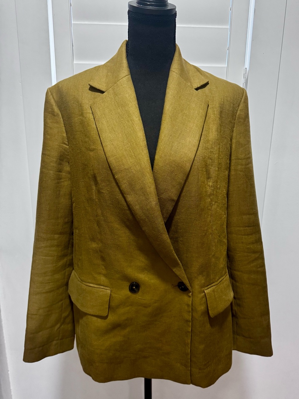 Mango 100% Linen Blazer Women’s Medium Golden Olive